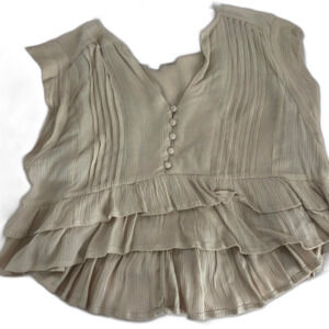 HYE FYVE Button-Up Tiered Medium Flowy Women's Cream and Tan Blouse